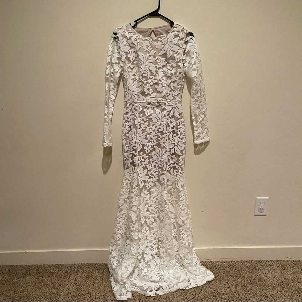 Missguided bridal white long sleeve open back long - Picture 3 of 8